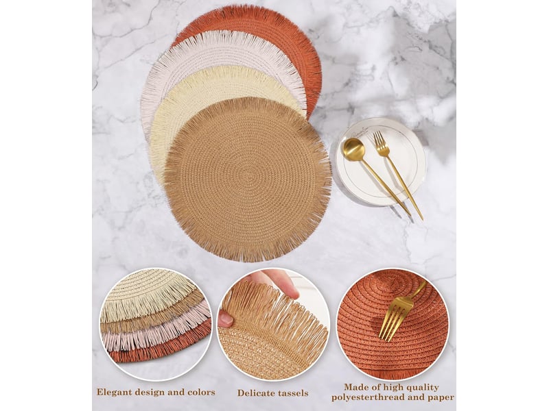  Lot de 4 sets de table ronds style bohème avec pompons exquis, 38 cm  - Conforama B