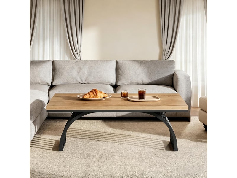  Table basse avec plateau de 120 cm et design ouvert, style industriel, pour salon, en métal et bois, noir et brun  - Conforama C