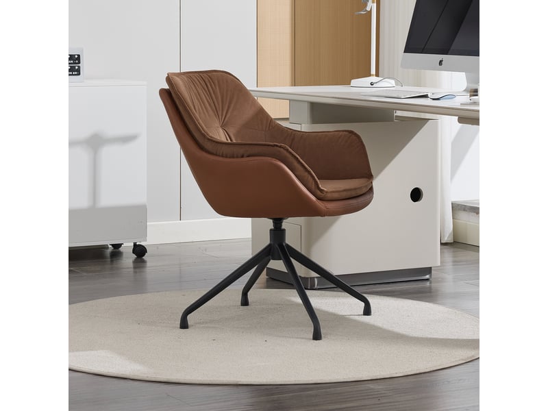  Fauteuil de bureau pivotant avec retour automatique, assise ergonomique et piètement métallique en simili cuir marron  - Conforama C
