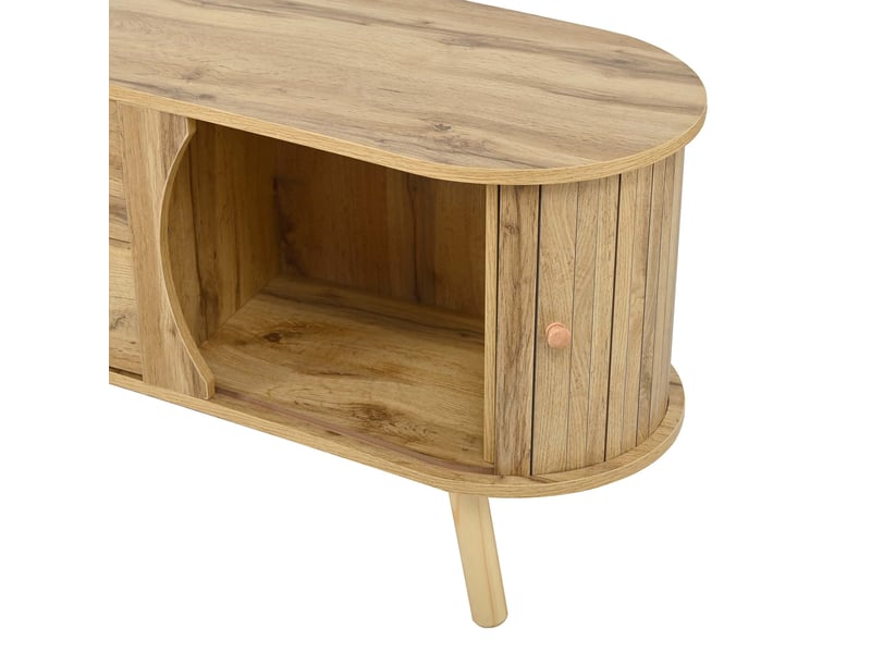 Meuble tv en forme de pois aspect rainure verticale, 2 portes coulissantes + 2 tiroirs, matériau mdf, naturel  - Conforama E