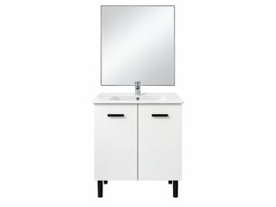 Meuble de salle de bain sur pieds avec miroir et 2 tiroirs coloris blanc - longueur 60 x profondeur 42,5 x hauteur 91 cm