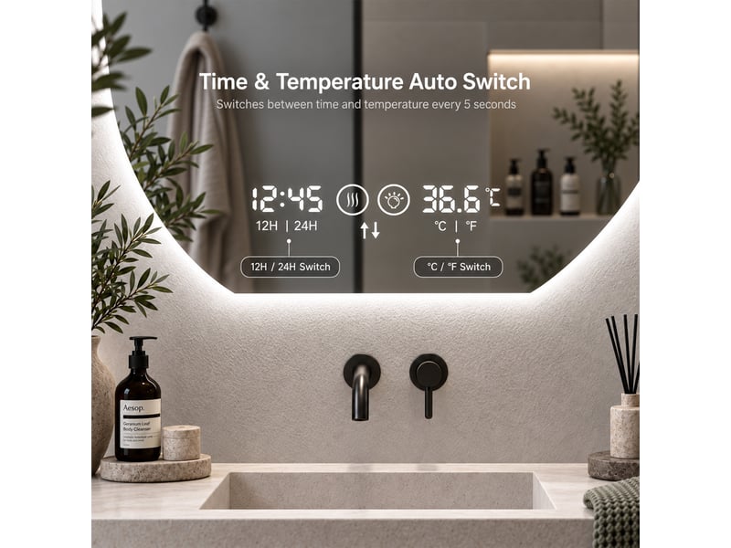  Miroir de salle de bains led 80 cm, rond, dimmable et antibuée  - Conforama D