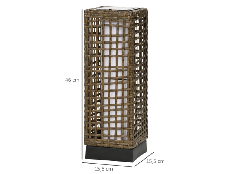  Lampe solaire led en rotin, étanche, avec capteur crépusculaire, 15,5 x 15,5 x 46 cm, jardin et terrasse  - Conforama E