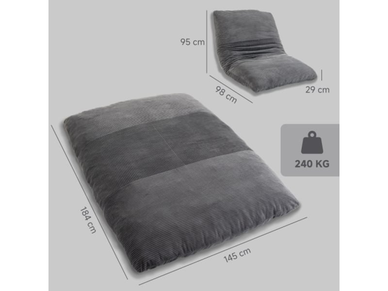  Fauteuil de sol 2-en-1 en velours côtelé, canapé-lit pliable pour lecture, gaming et méditation  - Conforama C