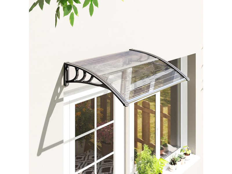  Auvent de porte extérieur 100 x 75 cm, marquise en polycarbonate et aluminium, protection contre la pluie et les uv  - Conforama C