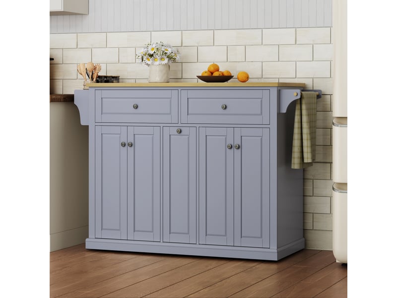  Îlot de cuisine mobile avec plan de travail pliable, chariot de rangement en mdf avec tiroirs et roulettes, 121x69x89cm, naturel et gris  - Conforama R