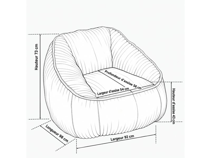  Fauteuil pouf à mémoire de forme 98 x 92 x 73 cm en velours côtelé gris foncé  - Conforama C