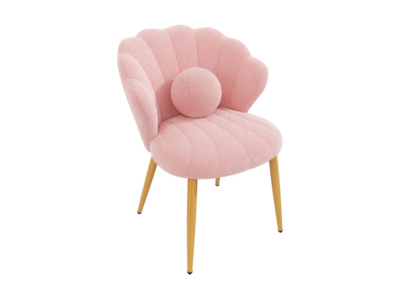 Lot de 4 chaises de salle à manger 60x62,5x83 cm en tissu bouclé rose, pieds dorés  - Conforama E