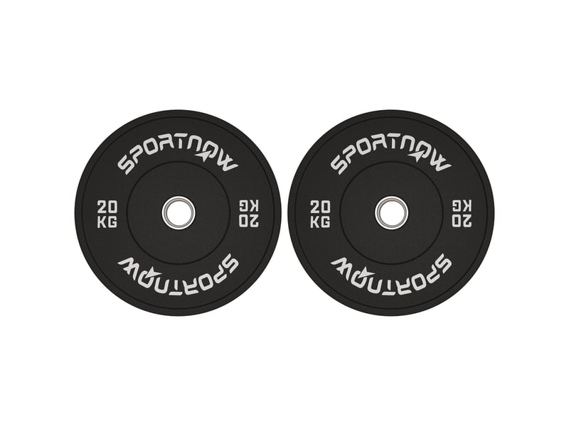  Lot de 2 disques de lestage en caoutchouc de 20 kg avec trou de 5 cm (2 pouces) pour haltères et barres, noirs  - Conforama A