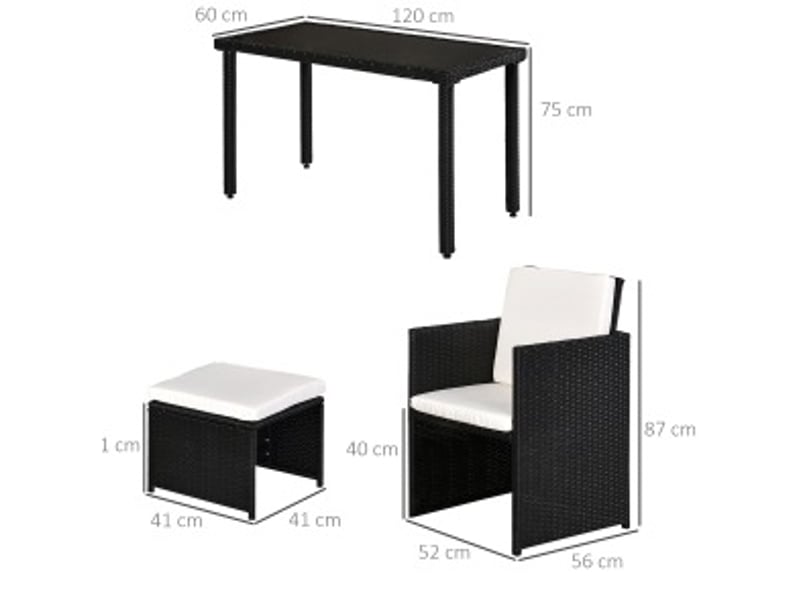  Ensemble repas de jardin 11 pièces 120x60x75 cm métal noir résistant aux intempéries  - Conforama E