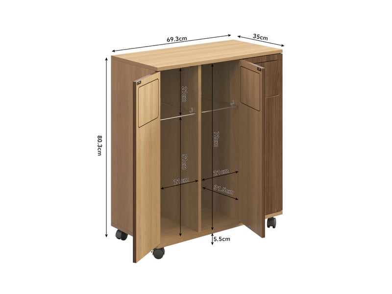  Armoire de tri des déchets modenvie 3 compartiments sur roulettes aspect chêne mdf naturel 69,3 x 35 x 80,3 cm  - Conforama C