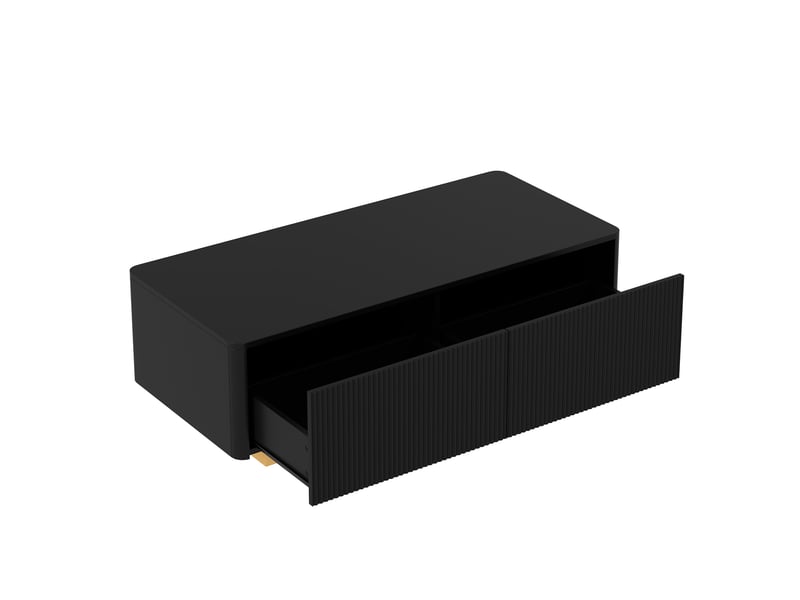  Table basse avec 2 tiroirs de rangement, façade rainurée et coins arrondis pour salon en mdf noir 110×50×35 cm  - Conforama E