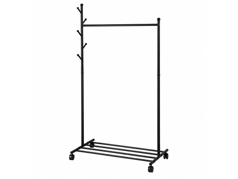 Portemanteau penderie sur roulettes en métal noir avec étagère à chaussures-longueur 84 × profondeur 44 × hauteur 170 cm - Conforama A