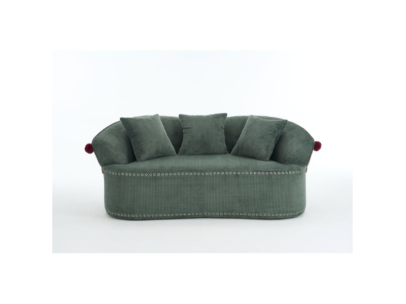 Canapé 2 places incurvé en velours côtelé vert 163x93x68 cm - Conforama R