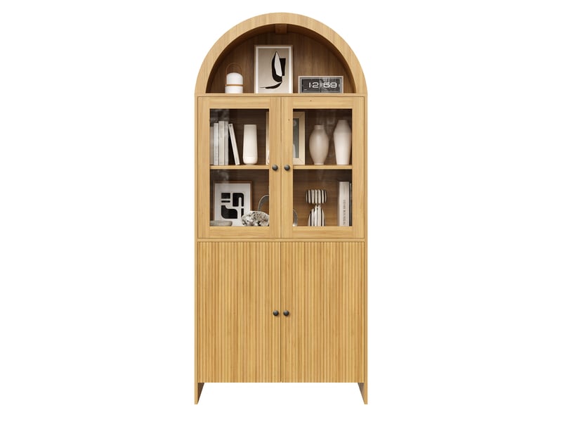  Buffet avec dessus en arc, meuble de rangement fermé à motif ondulé, vitrine à portes vitrées, meuble de salon  - Conforama B