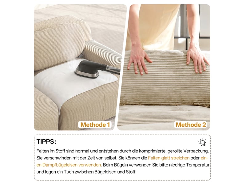  Canapé 2 places modulable 208x103x75 cm en velours côtelé beige  - Conforama E