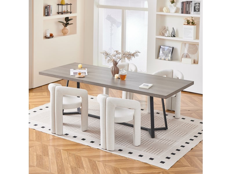  Lot de 2 chaises de salle à manger avec accoudoirs, mousse, tissu couleur beige, design moderne  - Conforama B