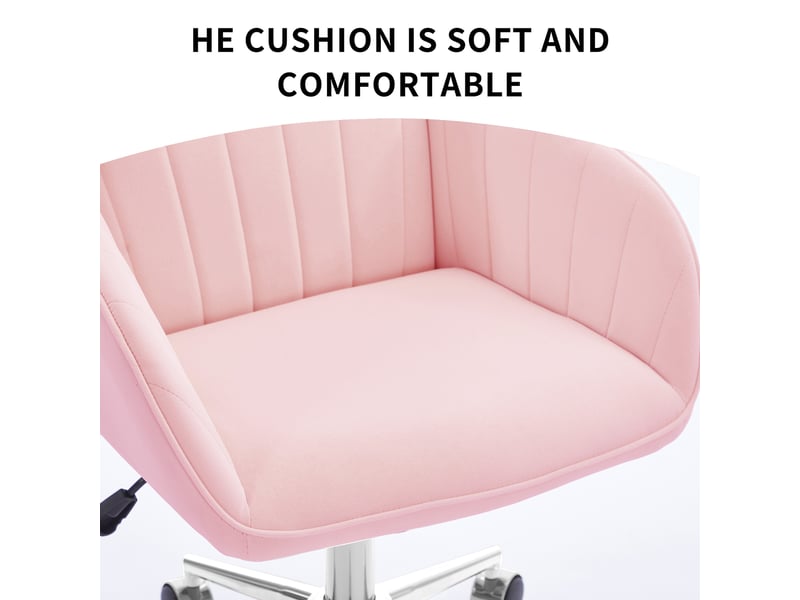  Chaise de bureau pivotante 360° à hauteur réglable - lpospi - dossier ergonomique, assise épaisse, velours rose  - Conforama E