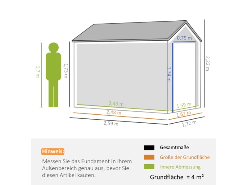  Abri de jardin en acier 4 m², fenêtre, verrouillable, 259x172x222 cm, gris foncé  - Conforama C