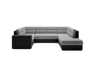 Canapé d'angle convertible monteza noir et gris 299 cm avec coffre et couchage