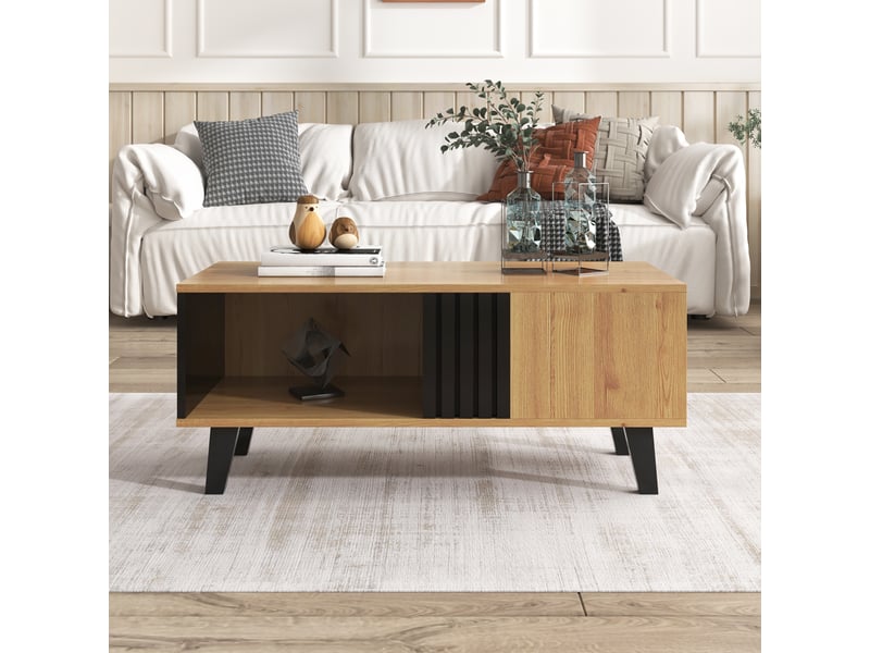  Table basse 100 x 60 x 45 cm au design alliant bois coloré et noir, avec tiroirs, rangement polyvalent et style unique. [ancienne référence : wf313223saa]  - Conforama B