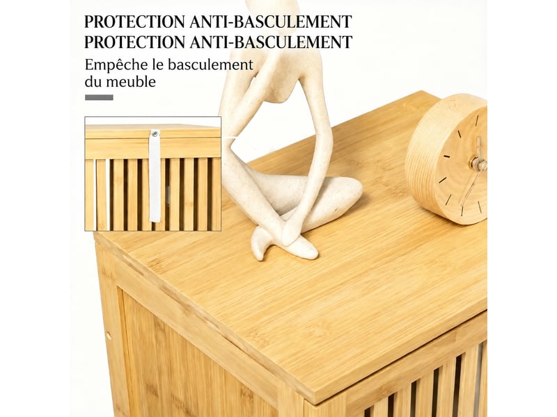  Colonne de rangement en bambou naturel avec porte à lattes, 40 x 30 x 140 cm  - Conforama E
