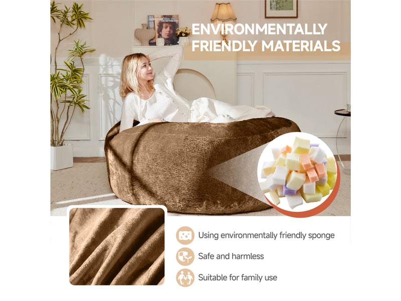  Pouf géant adulte,150x150x60 cm,pliable,tissu,marron café  - Conforama E