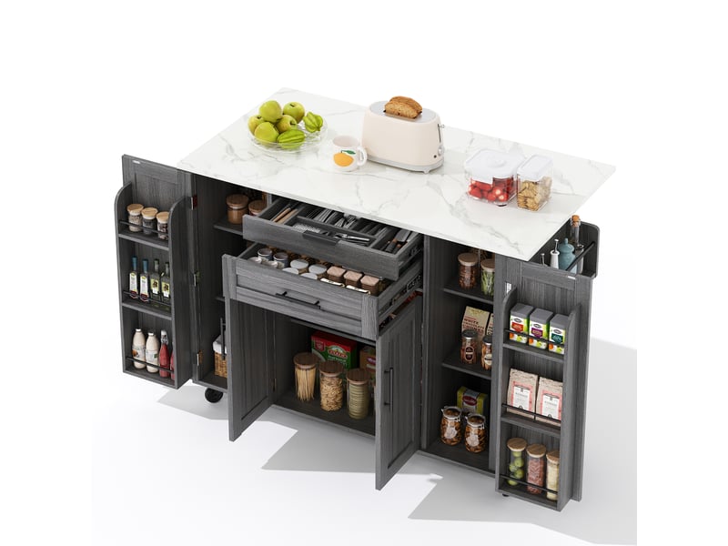 Desserte de cuisine mobile extensible 136x70x92 cm mdf gris - Conforama A