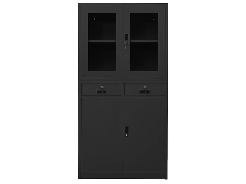  Armoire de bureau, rangement de bureau anthracite 90x40x180 cm acier et verre trempé  - Conforama A