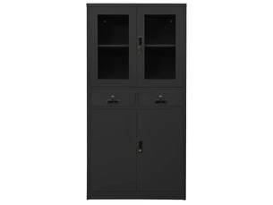 Armoire de bureau, rangement de bureau anthracite 90x40x180 cm acier et verre trempé