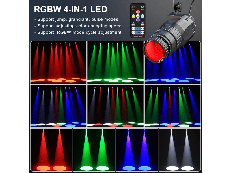  Projecteur led pinspot de 20 w rgbw 4 en 1 avec télécommande, 4 modes, boule de discothèque, pour discothèque, dj, salle de bal  - Conforama C