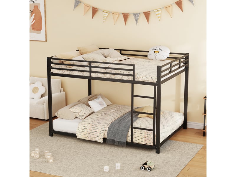  Lit superposé 140x200, lit superposé en métal noir. Lit superposé pour enfant avec sommier à lattes, cadre robuste et gain de place.  - Conforama E
