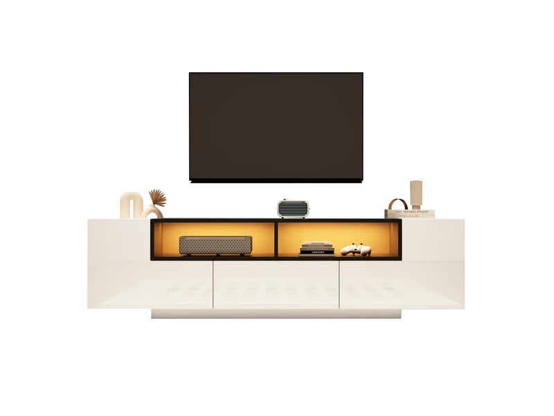  Meuble tv bas 180 x 40 x 48 cm led bluetooth, rangement et tiroir blanc et noir  - Conforama A