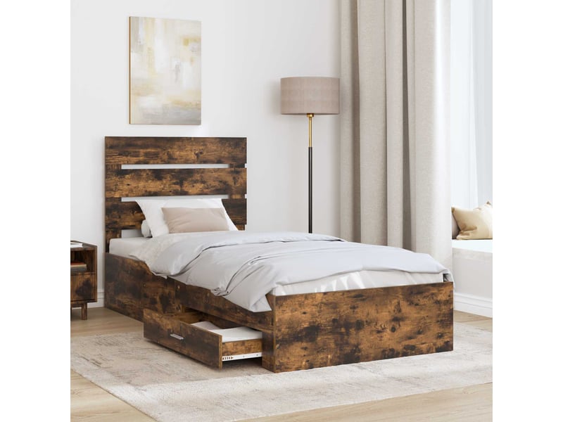  Lit simple- lit adulte -  cadre de lit chêne fumé 100 x 200 cm bois d'ingénierie  - Conforama B