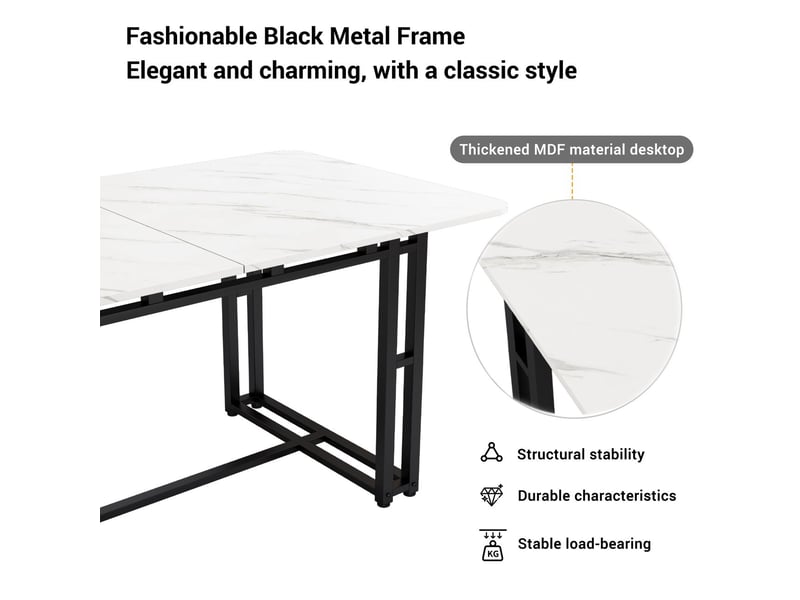 Table de salle à manger 140x80, design luxe moderne table de cuisine, structure métal robuste - Conforama D