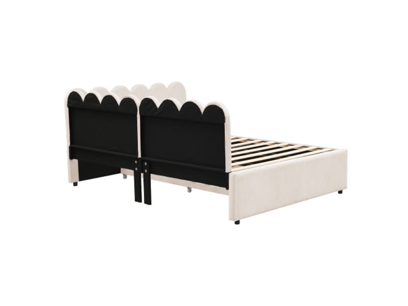  Lit d'angle capitonné et canapé-lit 140x200 cm – couchage escamotable, velours beige, dossier fleuri  - Conforama D