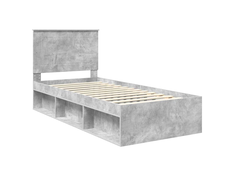  Lit simple- lit adulte -  cadre de lit uni gris béton 100 x 200 cm bois de pin massif  - Conforama C