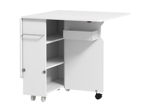 Table pliante à abattants avec étagères à 3 niveaux, coffre de rangement et roulettes, mdf, 130 x 80 x 76,5 cm, blanche