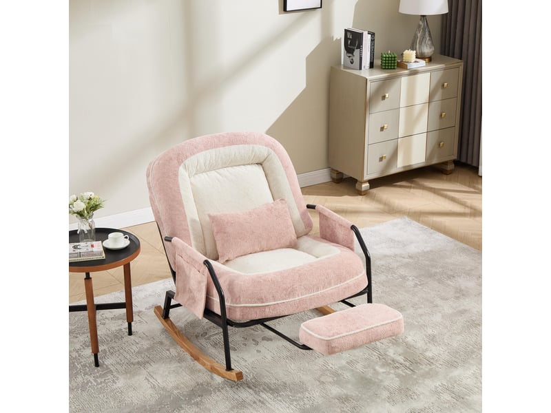  Fauteuil à bascule - 80x87x95 cm - fauteuil à basse moderne avec repose-pieds et dossier réglable - rose  - Conforama D