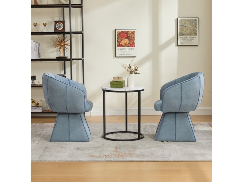  Fauteuil pivotant 56x54x74,5 cm, pour salon, bureau, avec dossier haut ergonomique et accoudoirs larges, bleu, chenille  - Conforama E