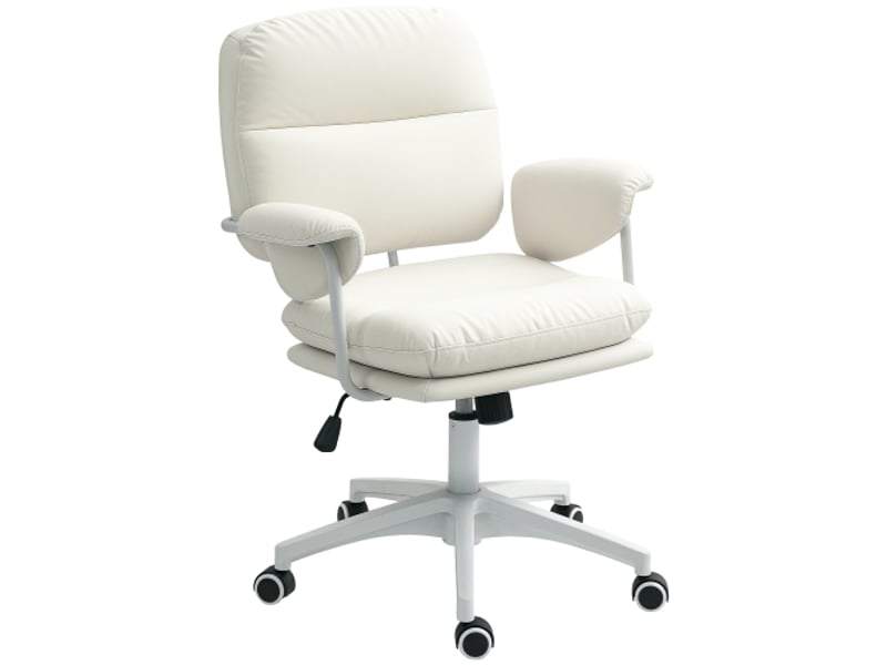  Chaise de bureau inclinable en similicuir blanc, rembourrée, repose-pieds, réglable, 120 kg  - Conforama A