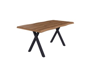 Table à manger 160 x 78 x 75 cm plateau épaissi 4 à 6 personnes plateau au design ondulé style minimaliste pieds en fer en x coloris noyer