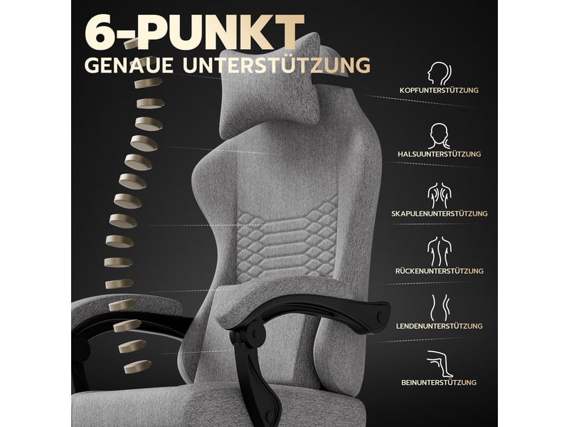  Chaise de bureau ergonomique inclinable avec repose-pieds - lpospi - accoudoirs synchronisés, tissu gris clair  - Conforama E