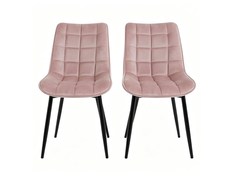  Lot de 2 chaises de salle à manger en velours rose et métal  - Conforama A