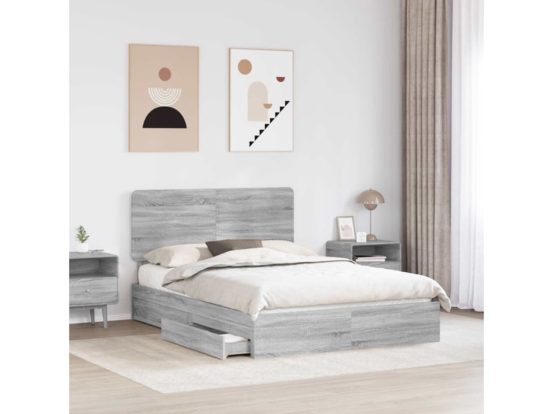  Lit double- lit adulte -  lit de rangement gris sonoma 150 x 200 cm bois d'ingénierie  - Conforama B