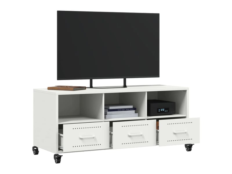  Meuble tv - banc tv - meuble de rangement blanc 100,5x39x43,5 cm acier  - Conforama E