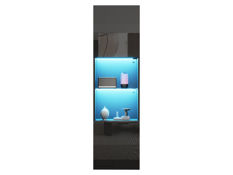  Vitrine brillant h-160cm en panneaux de particules avec lumière led,2 portes,2 niches et étagère en verre,noir vitrine noir - Conforama A