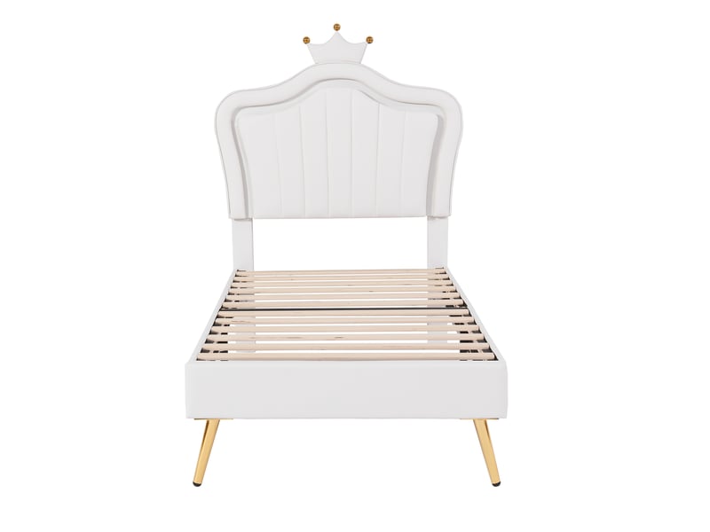  Lit enfant fille 90x200 lit princesse couronne blanc capitonné avec led  - Conforama R