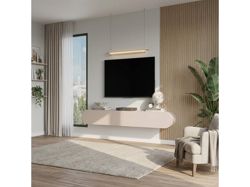  Meuble tv suspendu avec portes abattantes koren - beige  - Conforama B