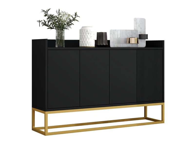  Buffet 4 portes sans poignées avec étagères réglables pour cuisine en panneaux de particules 120×30×80 cm noir  - Conforama A